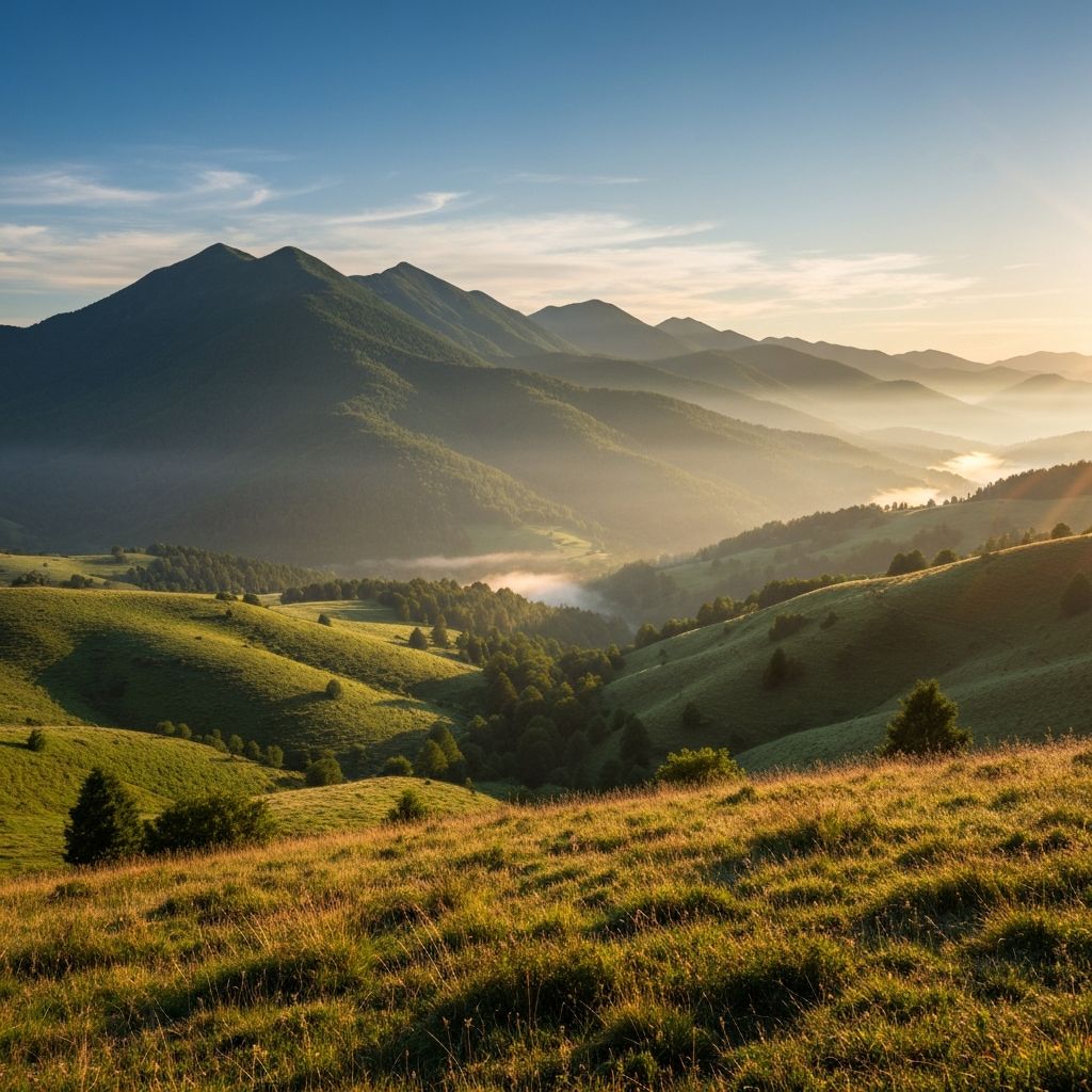 Natural landscape with mountains and green fields